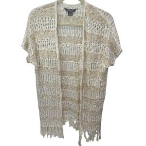 Natural Reflections Cream‎ & Gold Knit Fringe Open Cardigan XL